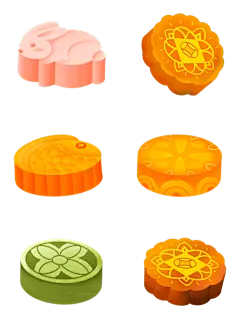 素材组合-中秋节主题元素插画贴纸-月饼1