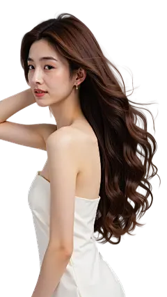 人物系列写实感亚洲女生长卷发白裙子侧面图片