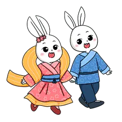 手绘-卡通七夕元素牛郎织女贴纸9