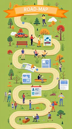 常规内容-交通系列扁平风道路地图插画背景