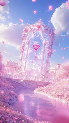 情人节梦幻感欧式建筑花海背景