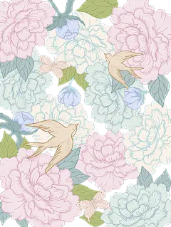 植物通用插画无缝牡丹花朵背景组合元素素材