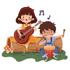 手绘-儿童音乐场景人物插画贴纸1