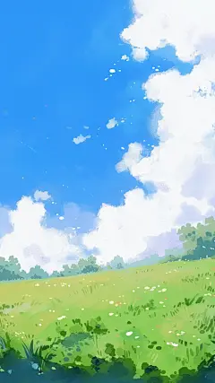 风光通用插画动漫风天空草地场景背景图片素材