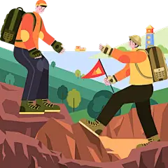手绘-体育运动扁平插画SVG-登山