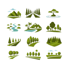 常规内容-图标系列扁平风风光景观图标树木元素组合
