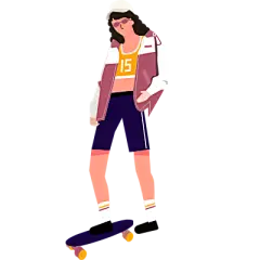 扁平风人物动作插画-矢量-滑板女孩