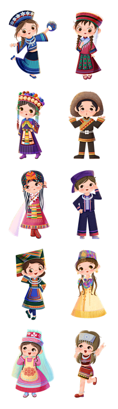2309SC-素材组合-手绘少数民族人物插画