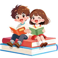 教育系列插画风双人坐在书上看书元素