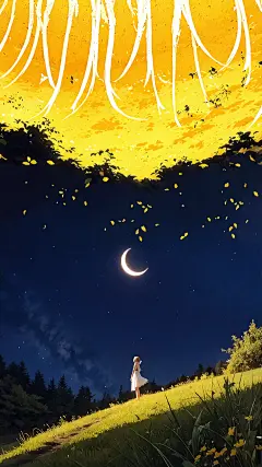 秋分肌理感树木人物创意背景