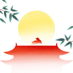 中秋节国庆节双节简约肌理兔子月亮建筑桂花组合元素