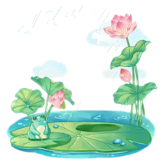 手绘风-植物贴纸-池塘