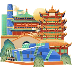 国庆通用国潮地标建筑场景贴纸