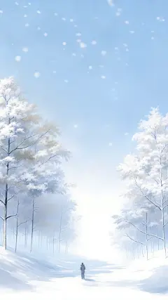 小雪大雪插画人物树雪地背景图片