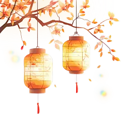 中秋节桂花灯笼插画免抠元素