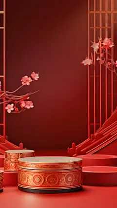 年货节促销传统国风中式展台3D立体C4D背景图片素材