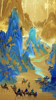 中国风新中式鎏金山水背景素材