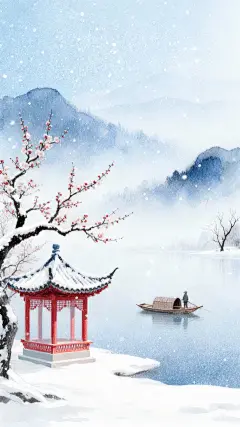 立冬国风山水建筑树枝背景图片