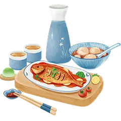手绘美食主题插画-红烧鱼