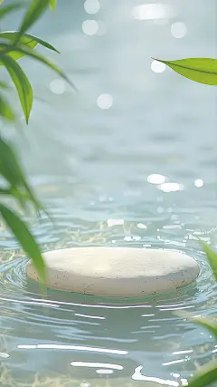 夏天实景感光影水树叶石头展台背景