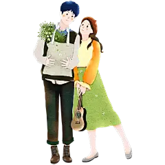 手绘情侣人物插画素材-情侣