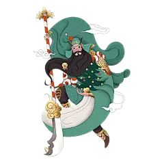 中式圣诞节创意插画贴纸-关羽