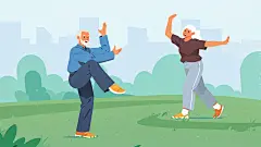 常规系列-健身系列卡通风老年人打太极运动插画