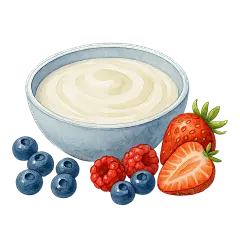 饮品系列手绘水彩风一碗浓稠酸奶+散落的莓果元素
