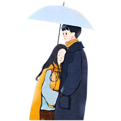 手绘情侣人物插画素材-情侣打伞