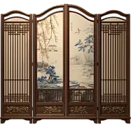 中国风中式国风山水植物装饰屏风元素