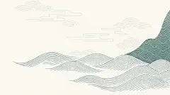 常规内容-中国风系列中式古朴线条线描波浪山脉元素