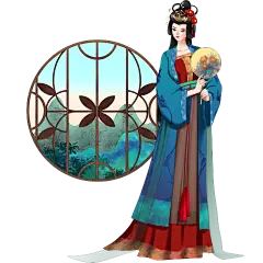 手绘-中国风人物插画贴纸-古风女性