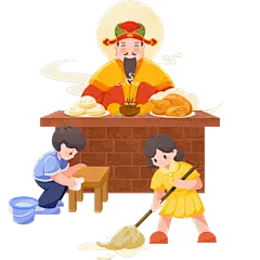 小年卡通手绘迎灶神元素