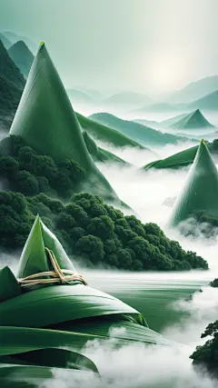 端午节国风粽子云雾创意场景背景