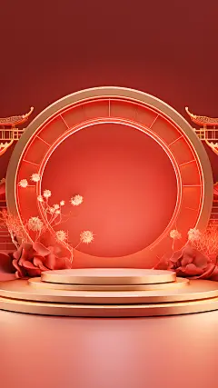年货节促销传统国风中式展台3D立体C4D背景图片素材
