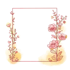 粉黄色水彩线稿花朵花卉元素