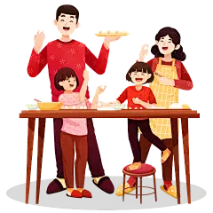 中国风元宵节一家人一起包汤圆插画
