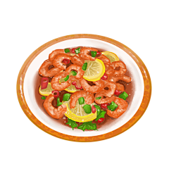 手绘-中国风美食贴纸-虾