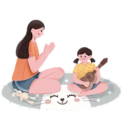 手绘-亲子玩耍场景插画素材贴纸