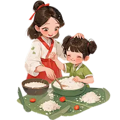 端午节通用中国风动漫绿色厚涂插画古风人物包粽子元素