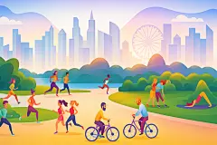 常规内容-背景系列城市人群运动嬉戏背景图片