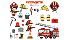 常规内容-图标系列卡通感消防相关人物物品卡通形象插画元素组合