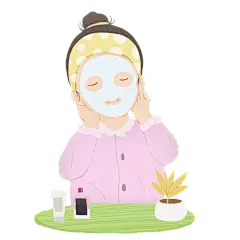 扁平风-手绘肌理-洗漱人物-敷面膜