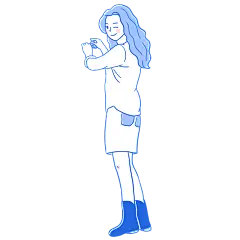 手绘-蓝色线条人物场景插画贴纸女2