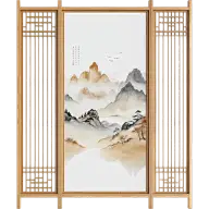 中国风中式国风山水植物装饰屏风元素