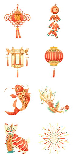 春节新年新春国潮中国风春节元素贴纸素材