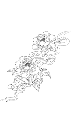 植物系列简约风黑色牡丹花线稿元素
