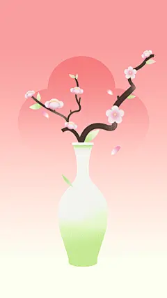 春分简约感扁平渐变花瓶花朵背景