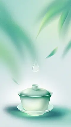 白露肌理渐变叶影露珠茶杯背景