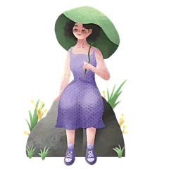 手绘-夏天元素人物插画贴纸-荷叶